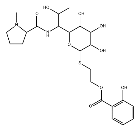 D-erythro-α-D-galacto-Octopyranoside, 2-[(2-hydroxybenzoyl)oxy]ethyl 6,8-dideoxy-6-[[[(2S)-1-methyl-2-pyrrolidinyl]carbonyl]amino]-1-thio- Structure