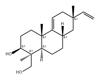 1-Phenanthrenemethanol, 7-ethenyl-1,2,3,4,4a,6,7,8,8a,9,10,10a-dodecahydro-2-hydroxy-1,4a,7-trimethyl-, [1S-(1α,2α,4aα,7β,8aα,10aβ)]- (9CI) 구조식 이미지
