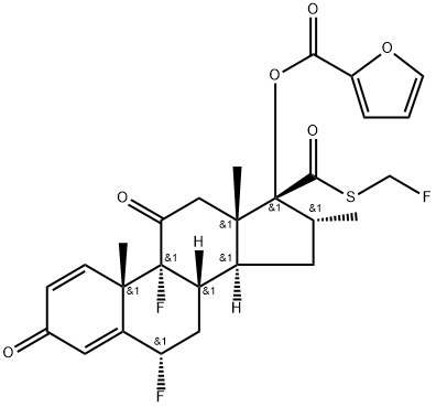 Androsta-1,4-diene-17-carbothioic acid, 6,9-difluoro-17-[(2-furanylcarbonyl)oxy]-16-methyl-3,11-dioxo-, S-(fluoromethyl) ester, (6α,16α,17α)- 구조식 이미지