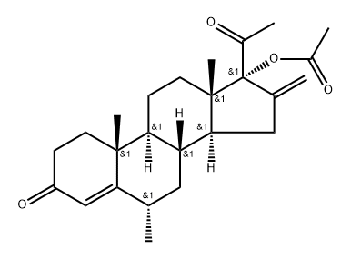 Pregn-4-ene-3,20-dione, 17-(acetyloxy)-6-methyl-16-methylene-, (6α)- (9CI) 구조식 이미지