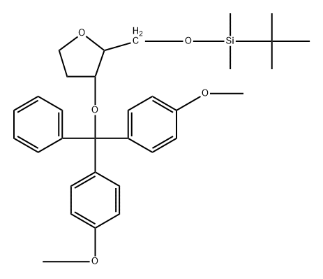 D-erythro-Pentitol, 1,4-anhydro-3-O-[bis(4-methoxyphenyl)phenylmethyl]-2-deoxy-5-O-[(1,1-dimethylethyl)dimethylsilyl]- 구조식 이미지