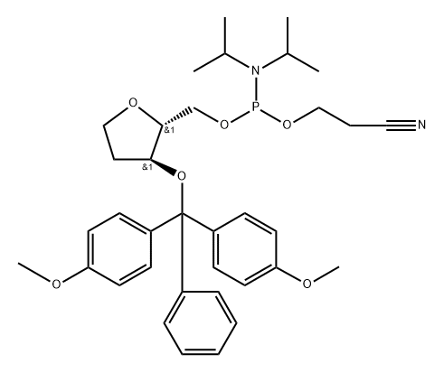 D-erythro-Pentitol, 1,4-anhydro-3-O-[bis(4-methoxyphenyl)phenylmethyl]-2-deoxy-, 2-cyanoethyl bis(1-methylethyl)phosphoramidite (9CI) Structure