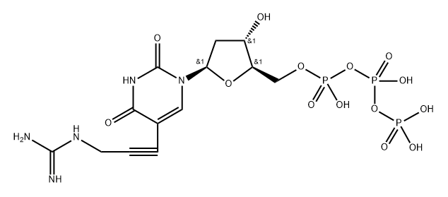 5-?[3-?[(Aminoiminomethyl)?amino]?-?1-?propynyl]?-?2'-?deoxy-uridine 5'-?(tetrahydrogen triphosphate)? 구조식 이미지