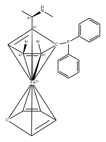 (1R)-1-(Diphenylphosphino)-2-[(1R)-1-(methylamino)ethyl]ferrocene Structure