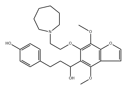 4,7-Dimethoxy-6-[2-(hexahydro-1H-azepin-1-yl)ethoxy]-α-[2-(4-hydroxyphenyl)ethyl]-5-benzofuranmethanol 구조식 이미지