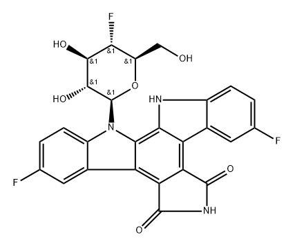 5H-Indolo[2,3-a]pyrrolo[3,4-c]carbazole-5,7(6H)-dione, 12-(4-deoxy-4-fluoro-β-D-glucopyranosyl)-3,9-difluoro-12,13-dihydro- Structure
