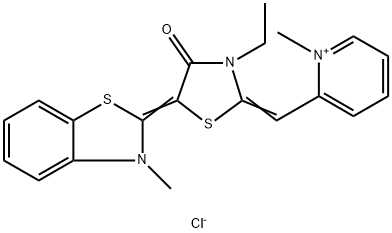 PyridiniuM, 2-[[3-ethyl-5-(3-Methyl-2(3H)-benzothiazolylidene)-4-oxo-2-thiazolidinylidene]Methyl]-1-Methyl-, chloride (1:1) 구조식 이미지