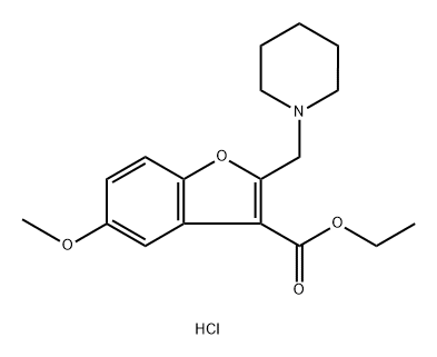 3-Benzofurancarboxylic acid, 5-methoxy-2-(1-piperidinylmethyl)-, ethyl ester, hydrochloride (1:1) Structure