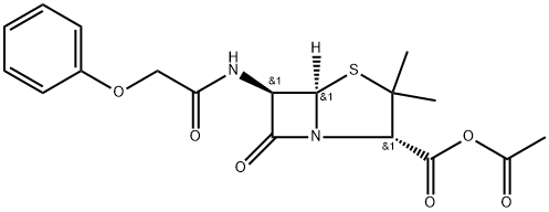 4-Thia-1-azabicyclo[3.2.0]heptane-2-carboxylic acid, 3,3-dimethyl-7-oxo-6-[(2-phenoxyacetyl)amino]-, anhydride with acetic acid, (2S,5R,6R)- Structure