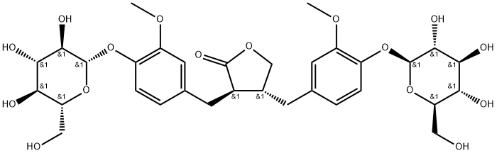 2(3H)-Furanone, 3,4-bis[[4-(β-D-glucopyranosyloxy)-3-methoxyphenyl]methyl]dihydro-, (3R-trans)- (9CI) Structure