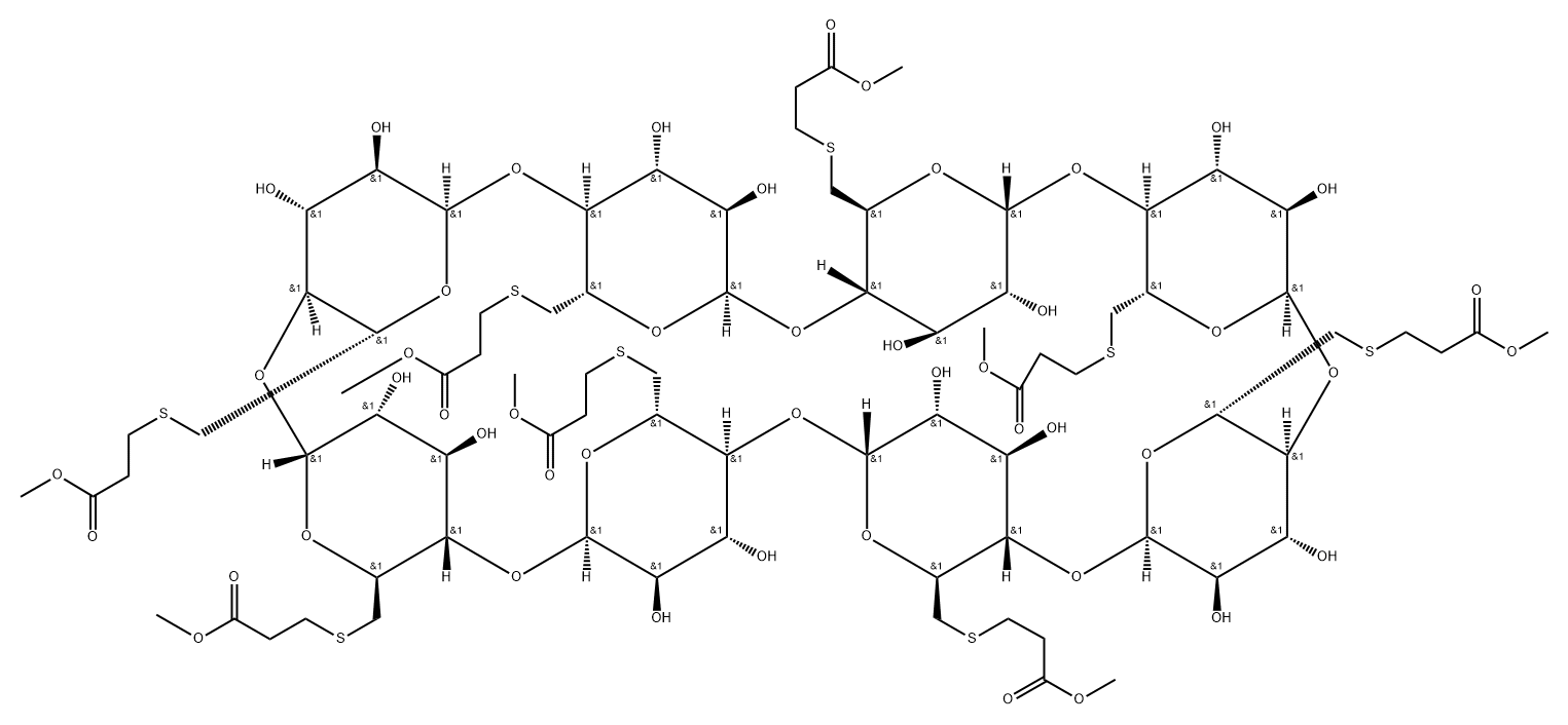 γ-Cyclodextrin, 6A,6B,6C,6D,6E,6F,6G,6H-octakis-S-(3-methoxy-3-oxopropyl)-6A,6B,6C,6D,6E,6F,6G,6H-octathio- (9CI) 구조식 이미지