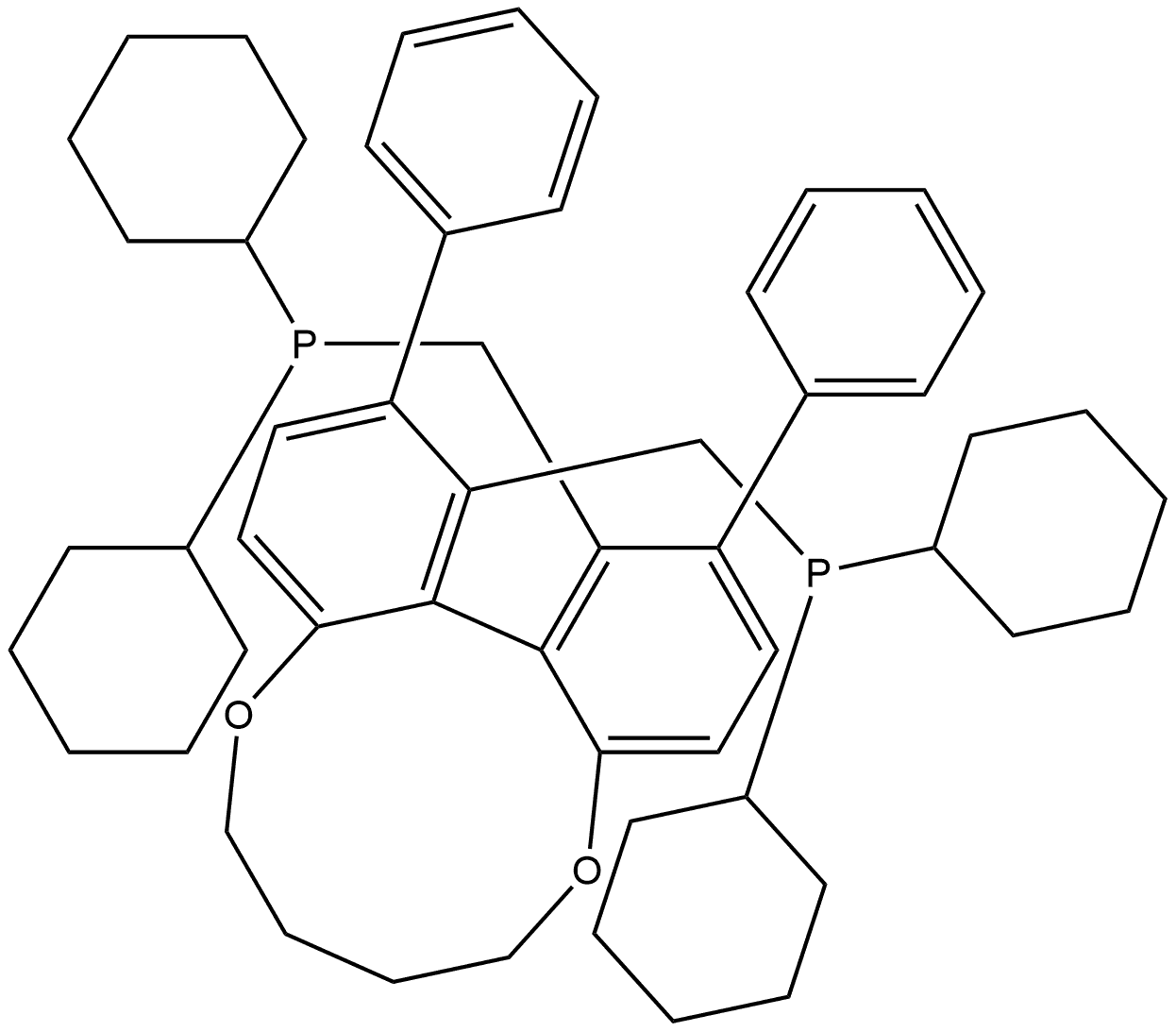 (14aR)-((2,13-Diphenyl-6,7,8,9-tetrahydrodibenzo[b,d][1,6]dioxecine-1,14-diyl)bis(methylene))bis(dicyclohexylphosphine) Structure