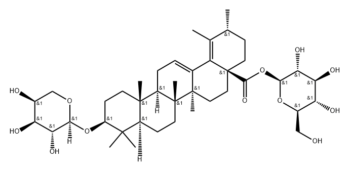 3beta-(alpha-L-Arabinopyranosyloxy)urs-12,18-dien-28-oic acid beta-D-glucopyranosyl ester 구조식 이미지