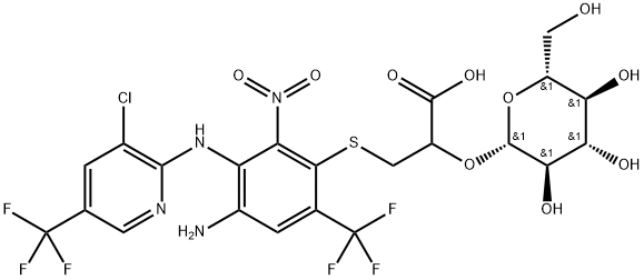 Propanoic acid, 3-[[4-amino-3-[[3-chloro-5-(trifluoromethyl)-2-pyridinyl]amino]-2-nitro-6-(trifluoromethyl)phenyl]thio]-2-(β-D-glucopyranosyloxy)- Structure