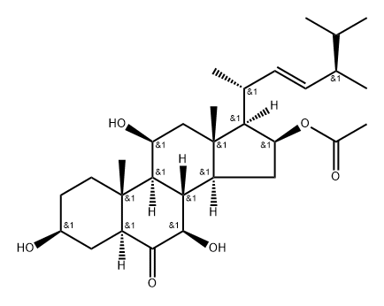 Ergost-22-en-6-one, 16-(acetyloxy)-3,7,11-trihydroxy-, (3β,5α,7β,11β,16β,22E)- Structure
