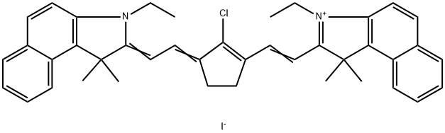 1H-Benz[e]indolium, 2-[2-[2-chloro-3-[2-(3-ethyl-1,3-dihydro-1,1-dimethyl-2H-benz[e]indol-2-ylidene)ethylidene]-1-cyclopenten-1-yl]ethenyl]-3-ethyl-1,1-dimethyl-, iodide (1:1) Structure