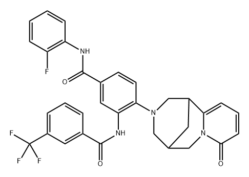 N-(2-fluorophenyl)-4-((1R,5S)-8-oxo-1,5,6,8-tetrahydro-2H-1,5-methanopyrido[1,2-a][1,5]diazocin-3(4H)-yl)-3-(3-(trifluoromethyl)benzamido)benzamide Structure