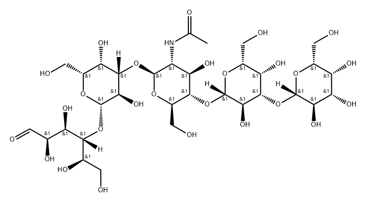 O-beta-D-Galactopyranosyl-(1-3)-O-beta-D-galactopyranosyl-(1-4)-O-2-(acetylamino)-2-deoxy-beta-D-glucopyranosyl-(1-3)-O-beta-D-galactopyranosyl-(1-4)-D-glucose 구조식 이미지