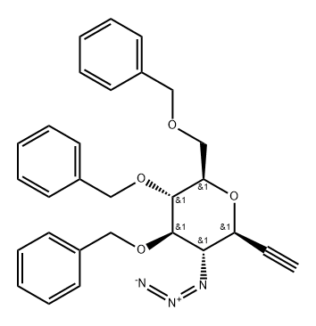 3,7-Anhydro-4-azido-1,2,4-trideoxy-5,6,8-tris-O-(phenylmethyl)-D-glycero-D-gulo-oct-1-ynitol 구조식 이미지