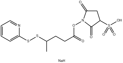 Pentanoic acid, 4-(2-pyridinyldithio)-, 2,5-dioxo-3-sulfo-1-pyrrolidinyl ester, sodium salt (1:1) Structure