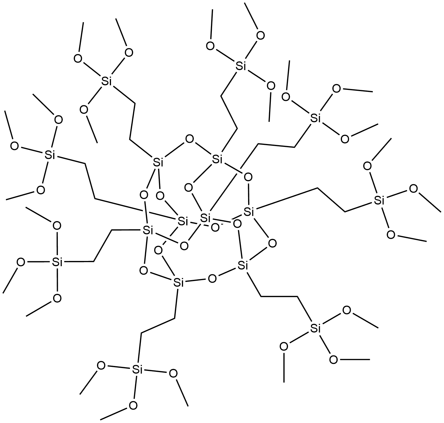 Pentacyclo[9.5.1.13,9.15,15.17,13]octasiloxane, 1,3,5,7,9,11,13,15-octakis[2-(trimethoxysilyl)ethyl]- Structure