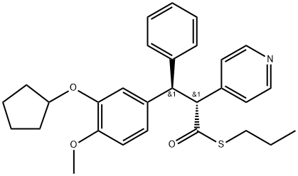 4-Pyridineethanethioic acid, α-[(R)-[3-(cyclopentyloxy)-4-methoxyphenyl]phenylmethyl]-, S-propyl ester, (αR)- 구조식 이미지