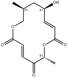1,7-Dioxacyclotetradeca-3,9-diene-2,5,8-trione, 11-hydroxy-6,13-dimethyl-, (3E,6R,9E,11R,13S)-rel-(+)- 구조식 이미지