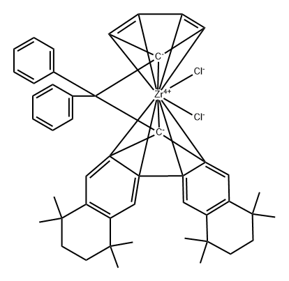 Dichloro[(η5-2,4-cyclopentadien-1-ylidene)(diphenylmethylene)[(5a,5b,11a,12,12a-η)-1,2,3,4,7,8,9,10-octahydro-1,1,4,4,7,7,10,10-octamethyl-12H-dibenzo[b,h]fluoren-12-ylidene]]zirconium Structure