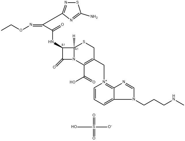 1H-Imidazo[4,5-b]pyridinium, 4-[[(6R,7R)-7-[[(2Z)-(5-amino-1,2,4-thiadiazol-3-yl)(ethoxyimino)acetyl]amino]-2-carboxy-8-oxo-5-thia-1-azabicyclo[4.2.0]oct-2-en-3-yl]methyl]-1-[3-(methylamino)propyl]-, sulfate (1:1) Structure