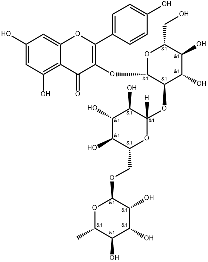 Kaempferol-3-O-α-L-rhamnopyranosyl-(1→6)-β-D-glucopyranosyl-(1→2)-β-D-glucopyranoside 구조식 이미지
