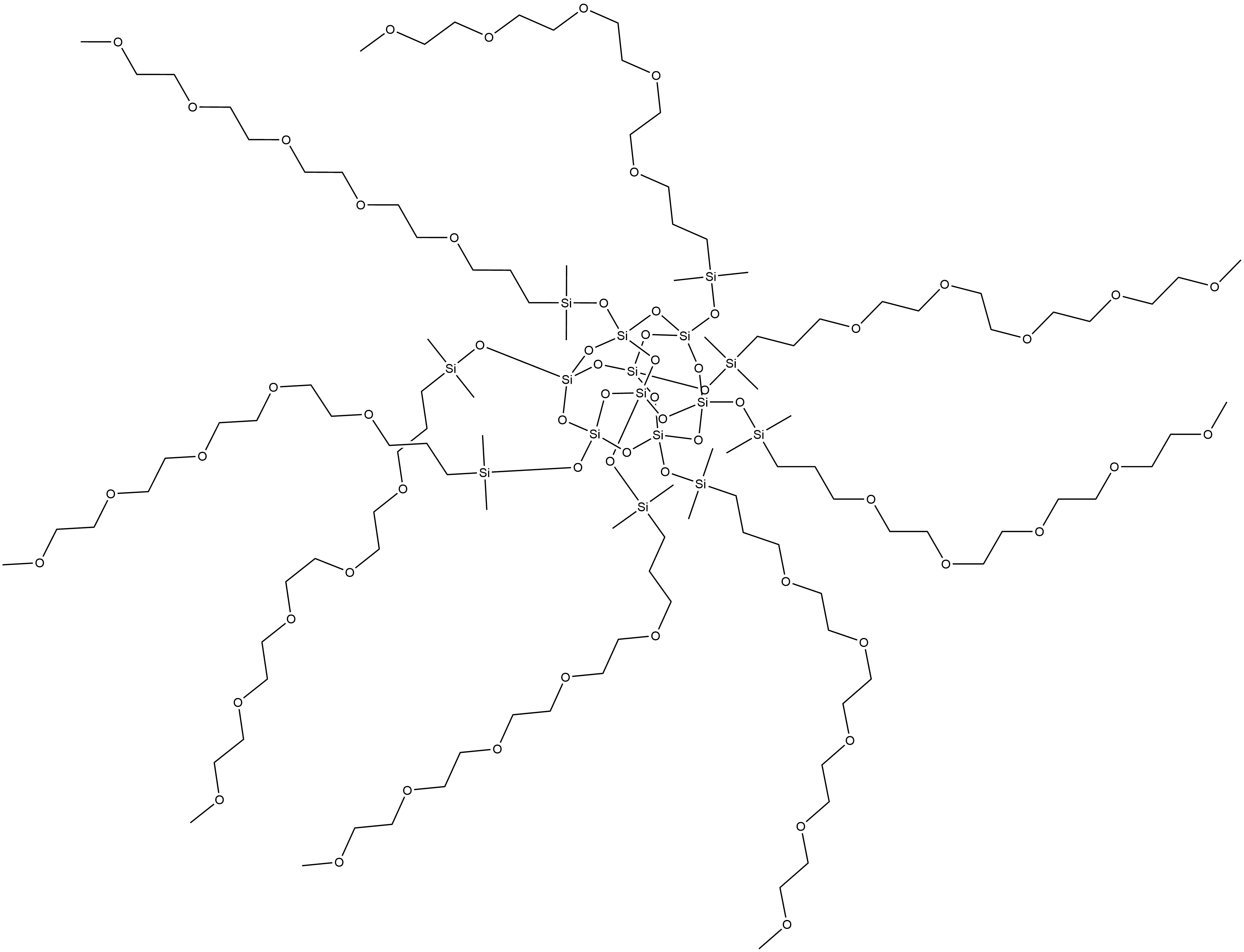 Pentacyclo[9.5.1.13,9.15,15.17,13]octasiloxane, 1,3,5,7,9,11,13,15-octakis[(1,1-dimethyl-5,8,11,14,17-pentaoxa-1-silaoctadec-1-yl)oxy]- Structure