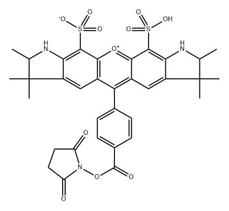Pyrano[3,2-f:5,6-f']diindol-11-ium, 5-[4-[[(2,5-dioxo-1-pyrrolidinyl)oxy]carbonyl]phenyl]-1,2,3,7,8,9-hexahydro-2,3,3,7,7,8-hexamethyl-10,12-disulfo-, inner salt (9CI) 구조식 이미지