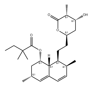(1S,3R,7S,8S,8aR)-8-(2-((2R,5R)-5-hydroxy-6-oxotetrahydro-2H- pyran-2-yl)ethyl)-3,7-dimethyl-1,2,3,7,8,8a-hexahydronaphthalen-1-yl 2,2-dimethylbutanoate 구조식 이미지