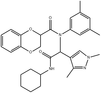1H-Pyrazole-4-acetamide,N-cyclohexyl-alpha-[[(2,3-dihydro-1,4-benzodioxin-2-yl)carbonyl](3,5-dimethylphenyl)amino]-1,3-dimethyl-(9CI) 구조식 이미지