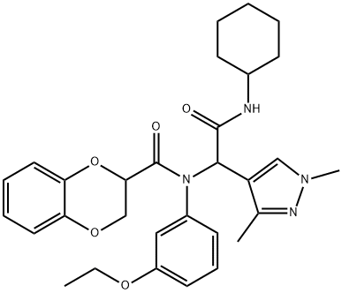 1H-Pyrazole-4-acetamide,N-cyclohexyl-alpha-[[(2,3-dihydro-1,4-benzodioxin-2-yl)carbonyl](3-ethoxyphenyl)amino]-1,3-dimethyl-(9CI) Structure