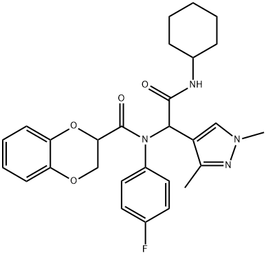 1H-Pyrazole-4-acetamide,N-cyclohexyl-alpha-[[(2,3-dihydro-1,4-benzodioxin-2-yl)carbonyl](4-fluorophenyl)amino]-1,3-dimethyl-(9CI) Structure