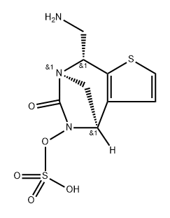 rel-(4R,7R,8R)-8-(Aminomethyl)-4,8-dihydro-5- (sulfooxy)-4,7-methano-7H-thieno[2,3-e][1,3] diazepin-6(5H)-one 구조식 이미지