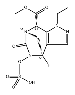 rel-8-Methyl (4R,7R,8S)-1-ethyl-4,5,6,8-tetrah ydro-6-oxo-5-(sulfooxy)-1H-4,7-methanop yrazolo[3,4-e][1,3]diazepine-8-carboxylate Structure