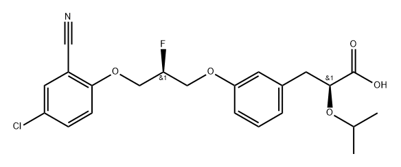 Benzenepropanoic acid, 3-[(2S)-3-(4-chloro-2-cyanophenoxy)-2-fluoropropoxy]-α-(1-methylethoxy)-, (αS)- 구조식 이미지