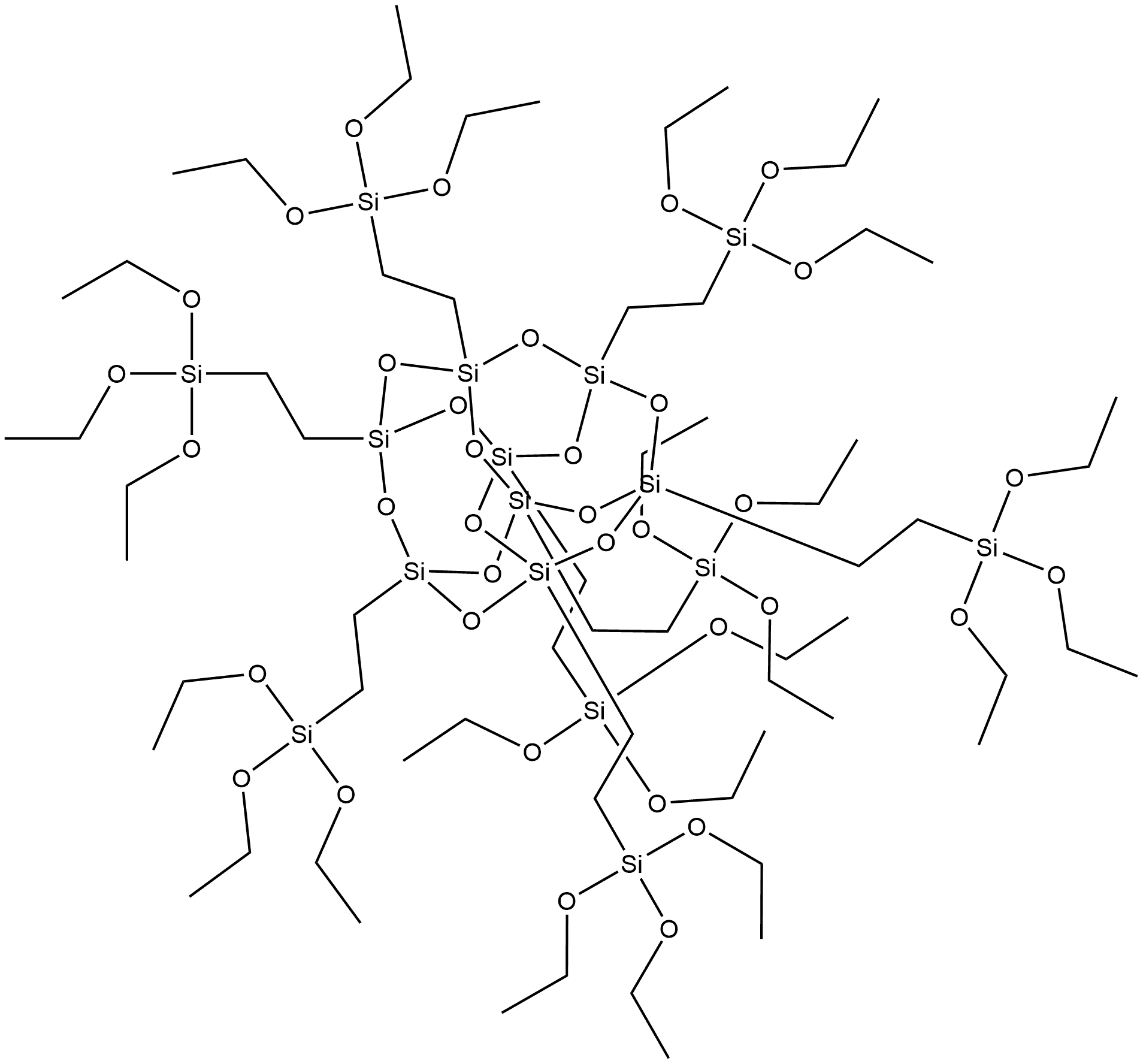 Pentacyclo[9.5.1.13,9.15,15.17,13]octasiloxane, 1,3,5,7,9,11,13,15-octakis[2-(triethoxysilyl)ethyl]- Structure