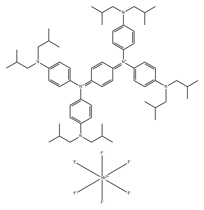 Benzenaminium, N,N'-2,5-cyclohexadiene-1,4-diylidenebis[4-[bis(2-methylpropyl)amino]-N-[4-[bis(2-methylpropyl)amino]phenyl]-, (OC-6-11)-hexafluoroantimonate(1-) (1:2) Structure