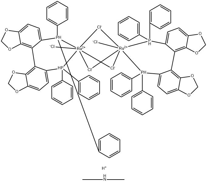 Dimethylammoniumdichlorotri(mu-chloro)bis[(S)-(-)-5,5'-bis(diphenylphosphino)-4,4'-bi-1,3-benzodioxole]diruthenate(II) Structure