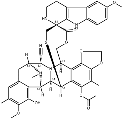 Spiro[6,16-(epithiopropanoxymethano)-7,13-imino-12H-1,3-dioxolo[7,8]isoquino[3,2-b][3]benzazocine-20,1'-[1H]pyrido[3,4-b]indole]-14-carbonitrile, 5-(acetyloxy)-2',3',4',6,6a,7,9',13,14,16-decahydro-8-hydroxy-6',9-dimethoxy-4,10,23-trimethyl-19-oxo-, (1'R,6R,6aR,7R,13S,14R,16R)- (9CI) Structure