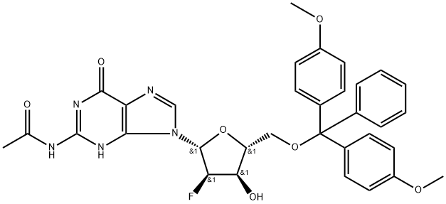 N2-acetyl-5'-O-(4,4'-dimethoxytrityl)-2'-deoxy-2'-fluoroguanosine 구조식 이미지