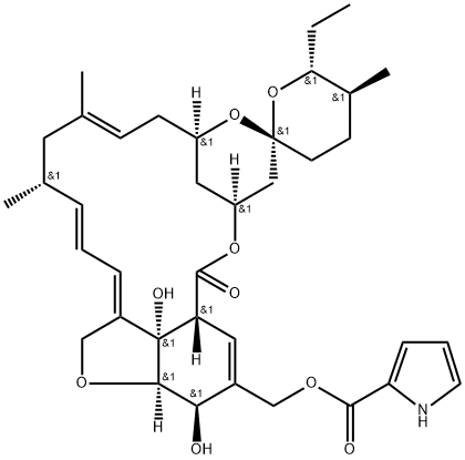 (6R,25R)-5-O-Demethyl-28-deoxy-6,28-epoxy-25-ethyl-26-[(1H-pyrrol-2-ylcarbonyl)oxy]milbemycin B 구조식 이미지