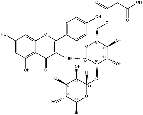 4H-1-Benzopyran-4-one, 3-[[6-O-(2-carboxyacetyl)-2-O-(6-deoxy-α-L-mannopyranosyl)-β-D-glucopyranosyl]oxy]-5,7-dihydroxy-2-(4-hydroxyphenyl)- Structure