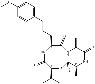 Cyclo[Dha-L-Ala-3,3-dimethyl-L-Lac-5-(4-methoxyphenyl)-L-Nva-] Structure