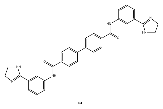 [1,1'-Biphenyl]-4,4'-dicarboxamide,N4,N4'-bis[3-(4,5-dihydro-1H-imidazol-2-yl)phenyl]-, hydrochloride (1:2) Structure