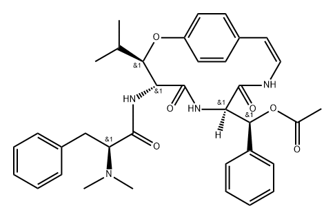 (αS)-N-[(3R,4R,7R)-7-[(S)-(Acetyloxy)phenylmethyl]-3-(1-methylethyl)-5,8-dioxo-2-oxa-6,9-diazabicyclo[10.2.2]hexadeca-1(14),10,12,15-tetren-4-yl]-α-(dimethylamino)benzenepropanamide 구조식 이미지