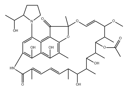 Rifamycin, 4-deoxy-4-[(2R)-2-[(1S)-1-hydroxyethyl]-1-pyrrolidinyl]- Structure
